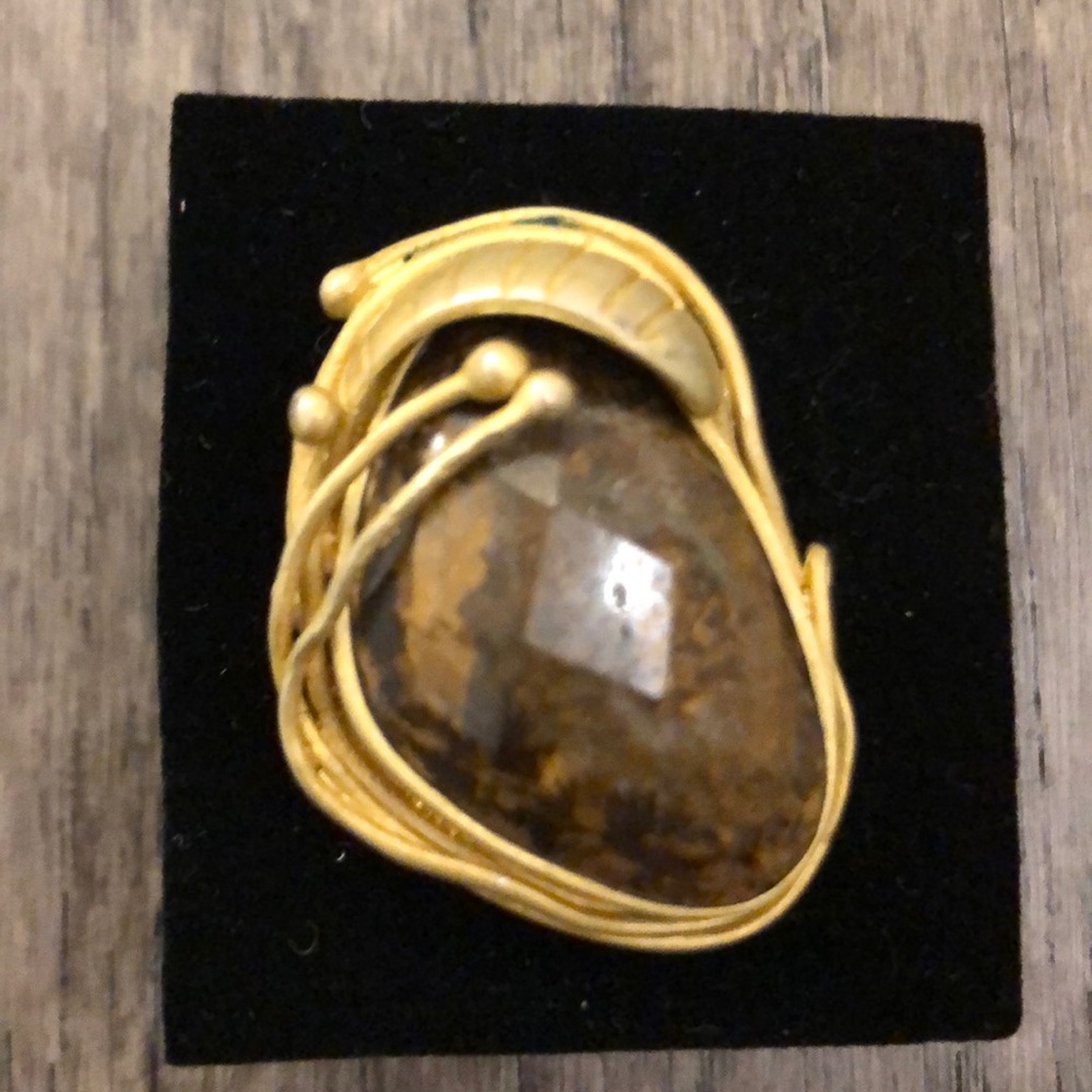 14k gold plated genuine Tiger’s Eye fashion ring - Picture 2 of 4